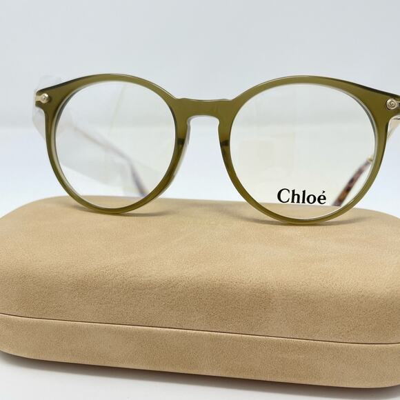 CHLOE 52mm frames Khaki green Mod Rectangle Full Plastic Rim filigree metal arms - Picture 4 of 16